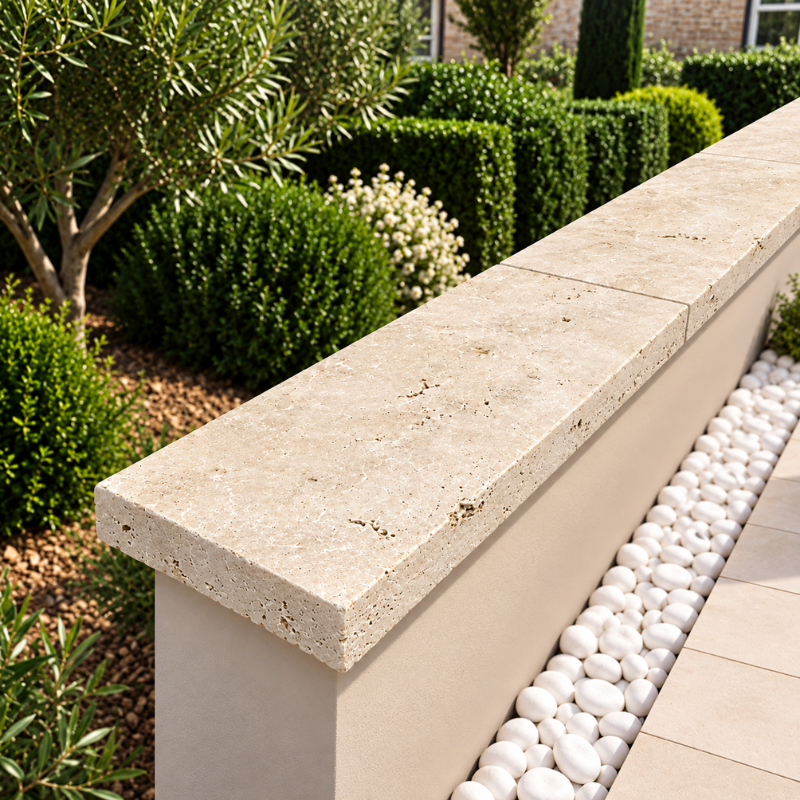 Dessus de Mur en Travertin Beige - 1er Choix Mix - 61 x 40,6 x 7,5 cm - Bord Droit -