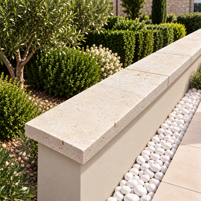Dessus de Mur en Travertin Beige - 1er Choix Light Mix - 61 x 30,5 x 5 cm - Bord Droit -