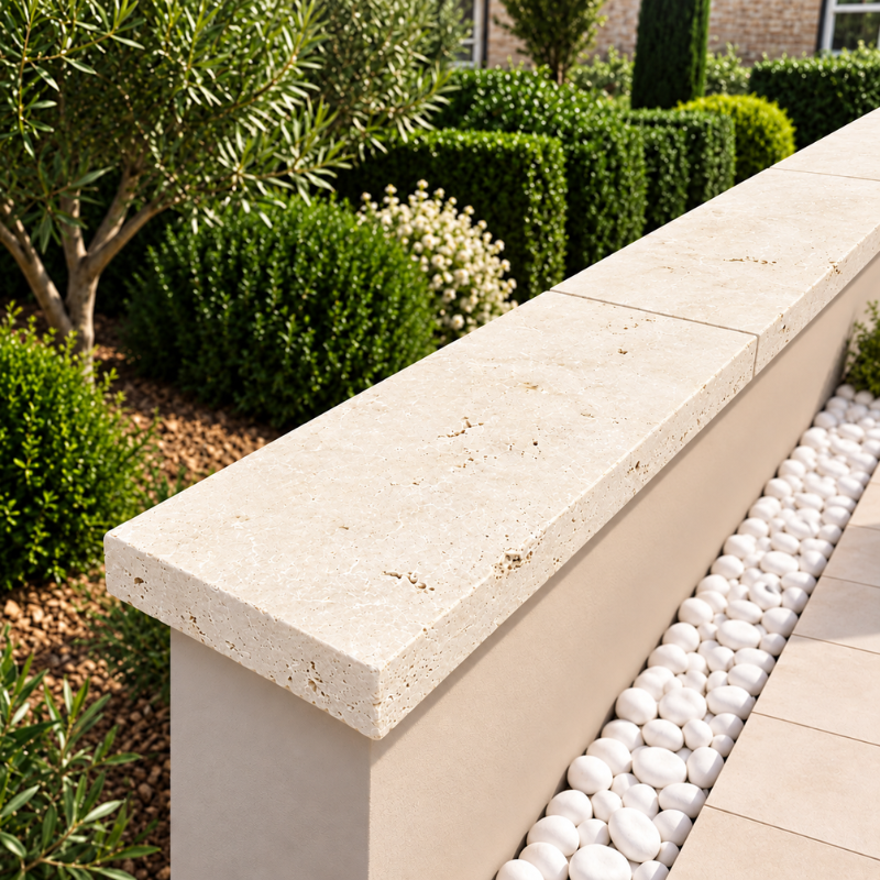Dessus de Mur en Travertin Beige - 1er Choix Light Mix - 61 x 40,6 x 7,5 cm - Bord Droit -