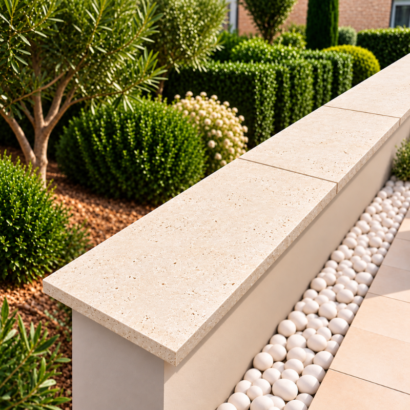 Dessus de Mur en Travertin Beige - 1er Choix Light Mix - 120 x 30,5 x 3 cm - Bord Droit -