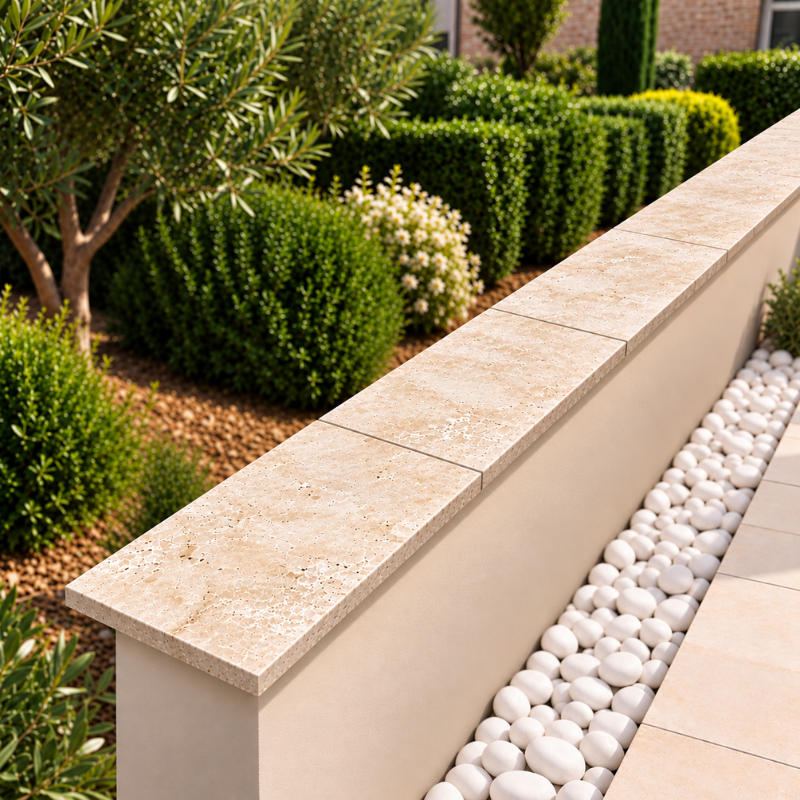 Dessus de Mur en Travertin Noce - 61 x 30,5 x 3 cm - Bord Droit -
