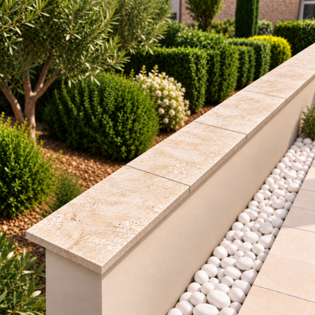 Dessus de Mur en Travertin Noce - 61 x 30,5 x 3 cm - Bord Droit -