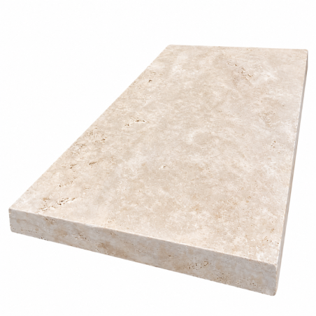 Margelle de piscine en travertin Premier Choix Light Mix Beige 61 x 30,5 x 3 cm - Bord droit -