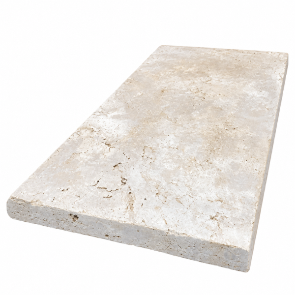 Margelle de piscine en travertin Premier Choix Light Mix Beige 61 x 30,5 x 3 cm - Bord arrondi -