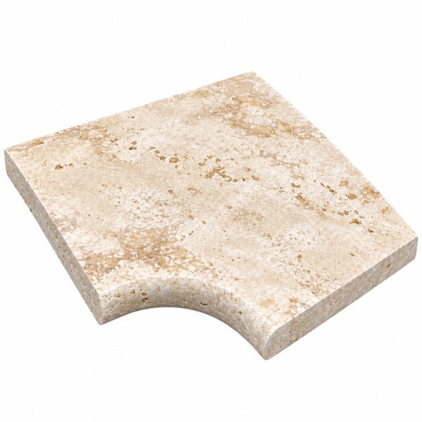 Angle rentrant pour margelle de piscine en travertin Premier Choix Mix Beige 45 x 45 x 3 cm - Bord arrondi -