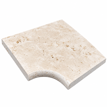 Angle rentrant pour margelle de piscine en travertin Premier Choix Light Mix Beige 45 x 45 x 3 cm - Bord arrondi -