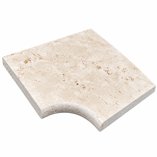 Angle rentrant pour margelle de piscine en travertin Premier Choix Light Mix Beige 45 x 45 x 3 cm - Bord arrondi -