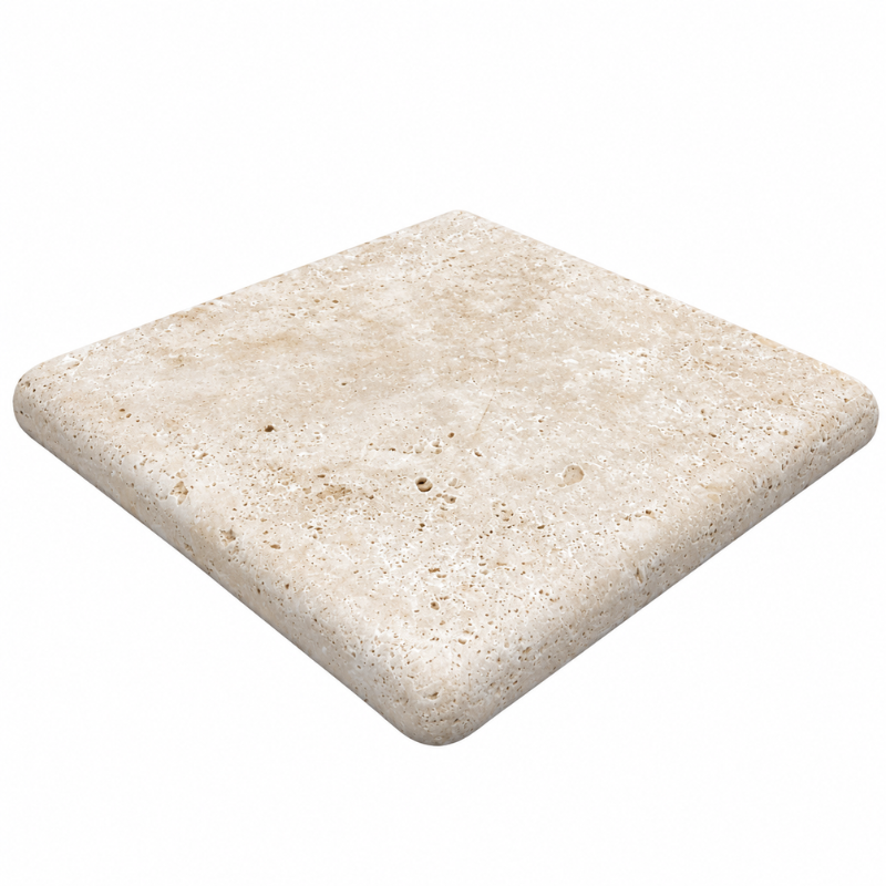 Angle sortant pour margelle de piscine en travertin Premier Choix Light Mix Beige 33 x 33 x 3 cm - Bord arrondi -
