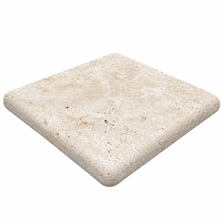 Angle sortant pour margelle de piscine en travertin Premier Choix Light Mix Beige 33 x 33 x 3 cm - Bord arrondi -
