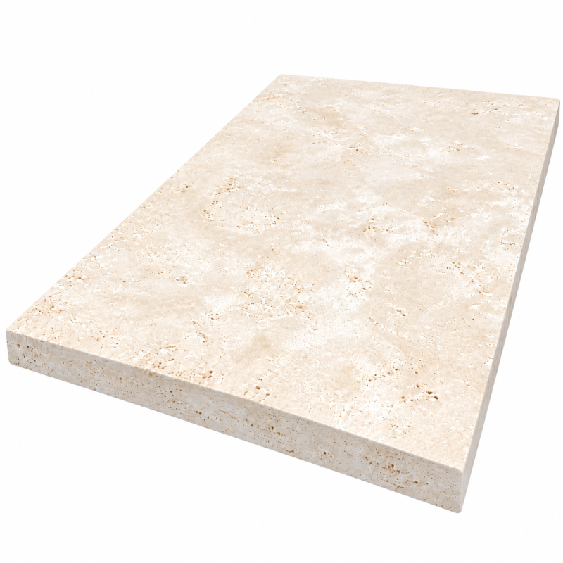 Margelle de piscine en travertin Premier Choix Light Mix Beige 61 x 40,6 x 3 cm - Bord droit -