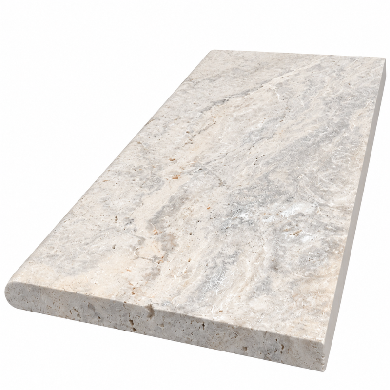 Margelle de piscine en travertin Silver 61 x 33 x 3 cm - Bord arrondi -