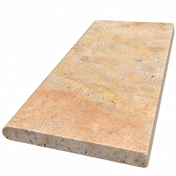 Margelle de piscine en travertin Scabos 61 x 33 x 3 cm - Bord arrondi -