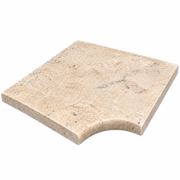 Angle rentrant pour margelle de piscine en travertin Noce 45 x 45 x 3 cm - Bord arrondi -