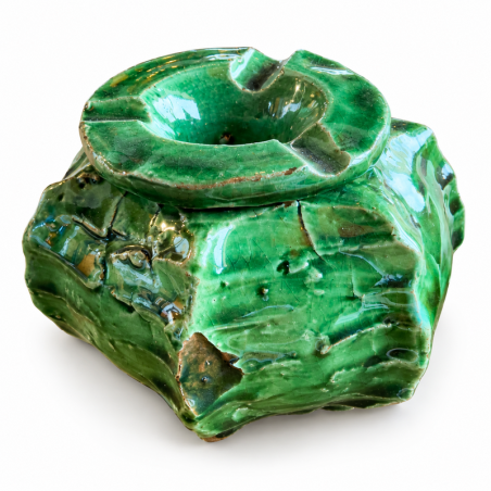 Cendrier - Terre cuite émaillée - ≈d12x8cm - Cactus - Vert -