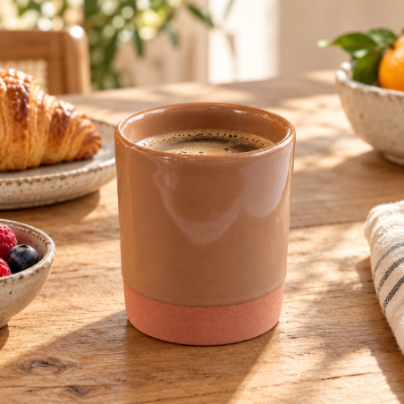 Petit Pot Artisanal - Emaillé - ≈ Ø8x10cm -Taupe -
