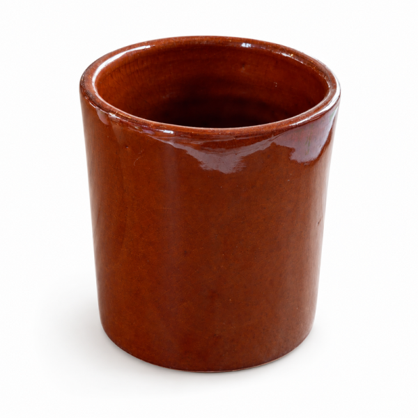 Petit Pot Artisanal - Emaillé - ≈ Ø8x10cm - Cognac -
