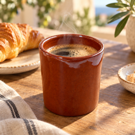 Petit Pot Artisanal - Emaillé - ≈ Ø8x10cm - Cognac -