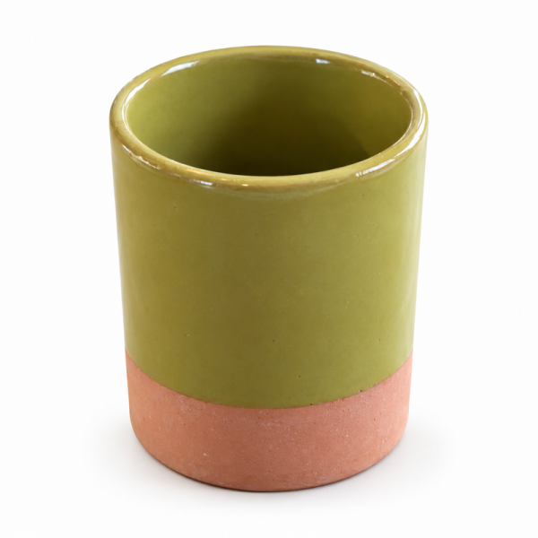 Petit Pot Artisanal - Emaillé - ≈ Ø8x10cm -Vert Olive -