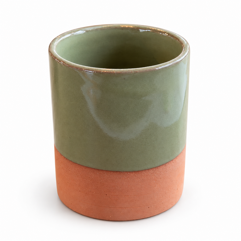 Petit Pot Artisanal - Emaillé - ≈ Ø8x10cm -Vert -