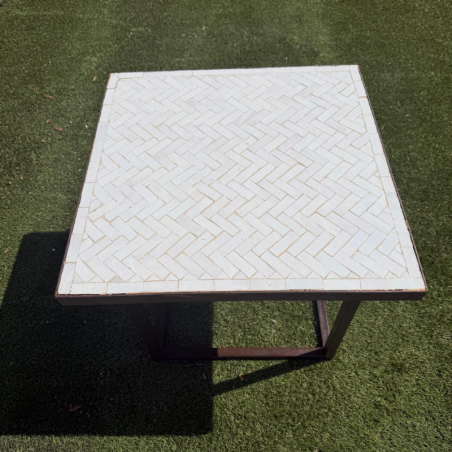 Table Basse - Zellige - Bâtons Rompus - Blanc - 50x50cm - Hauteur 43cm -