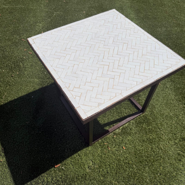 Table Basse - Zellige - Bâtons Rompus - Blanc - 50x50cm - Hauteur 43cm -