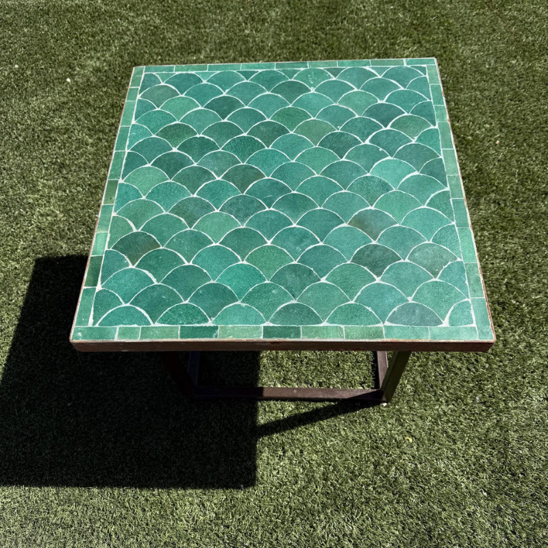 Table Basse - Zellige - Ecaille - Vert Emeraude - 50x50cm - Hauteur 43cm -