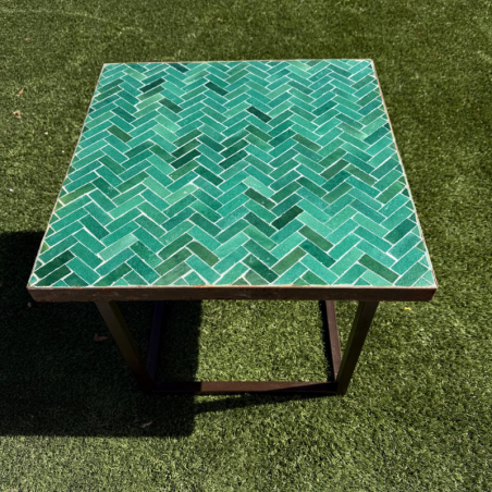 Table Basse - Zellige - Bâtons Rompus - Vert Emeraude - 50x50cm - Hauteur 43cm -