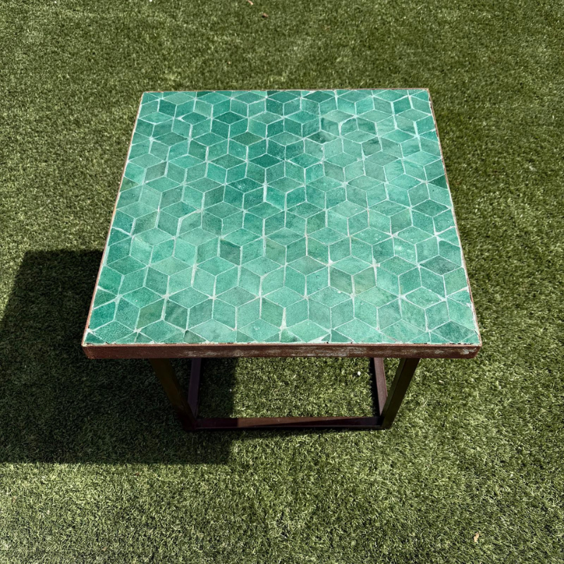 Table Basse - Zellige - Cube - Vert Emeraude - 50x50cm - Hauteur 43cm -