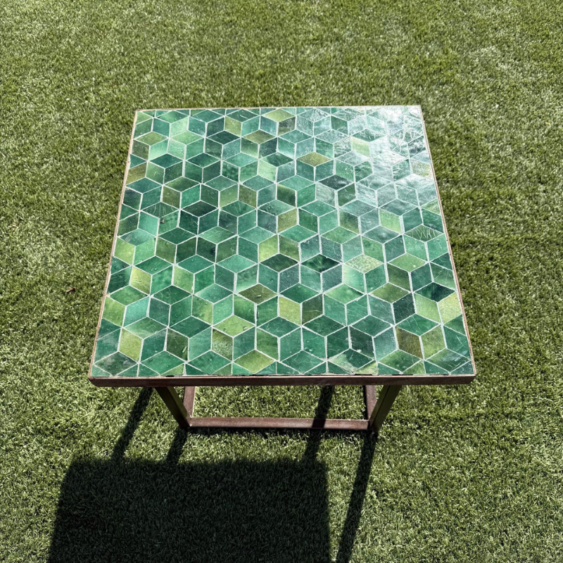 Table Basse - Zellige - Cube - Vert Tamegroute - 50x50cm - Hauteur 43cm -