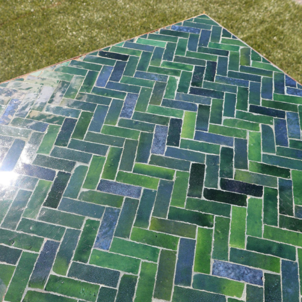 Table Basse - Zellige - Bâtons Rompus - Vert Tamegroute - 50x50cm - Hauteur 43cm -