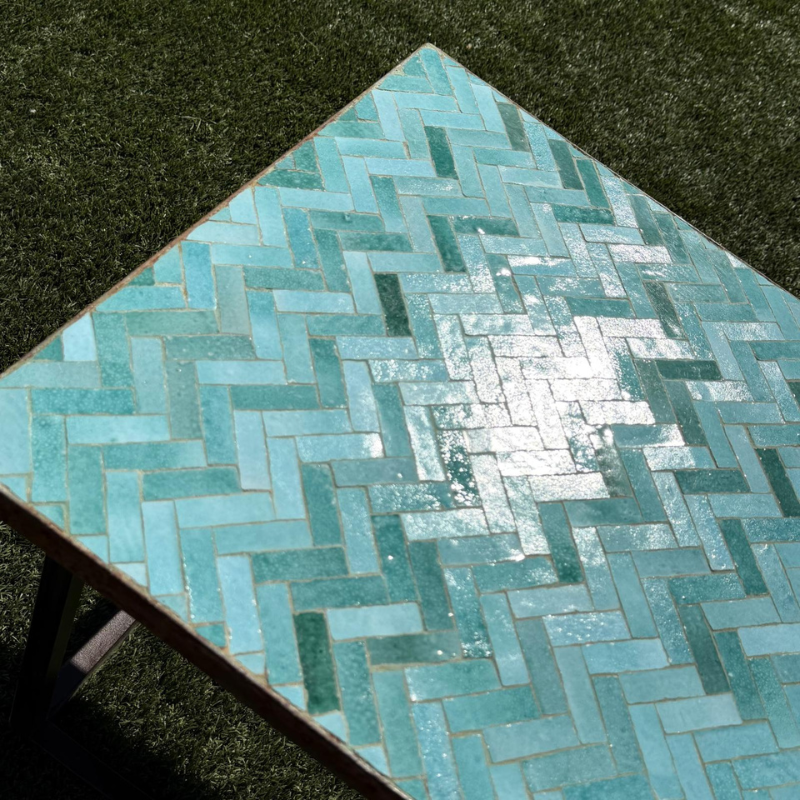 Table Basse - Zellige - Bâtons Rompus - Vert Siam - 50x50cm - Hauteur 43cm -
