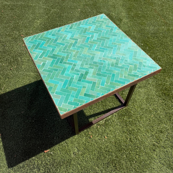 Table Basse - Zellige - Bâtons Rompus - Vert Menthe - 50x50cm - Hauteur 43cm -