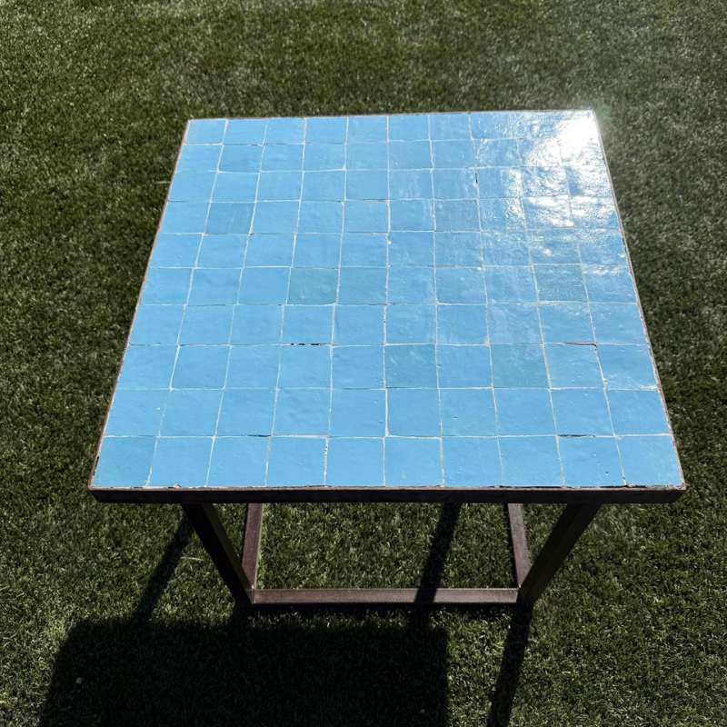 Table Basse - Zellige - Carré - Bleu Turquoise - 50x50cm - Hauteur 43cm -