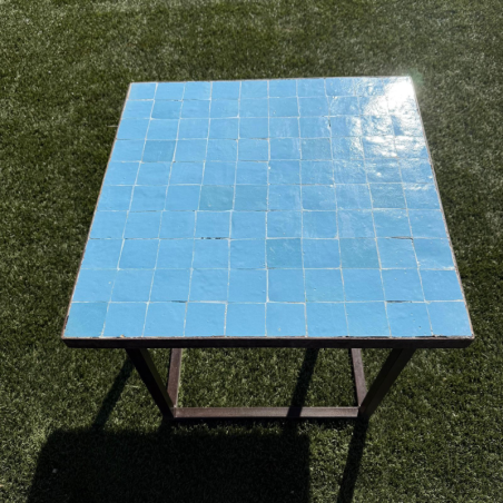 Table Basse - Zellige - Carré - Bleu Turquoise - 50x50cm - Hauteur 43cm -
