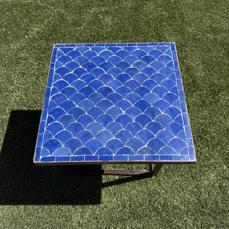 Table Basse - Zellige - Ecaille - Bleu Majorelle - 50x50cm - Hauteur 43cm -