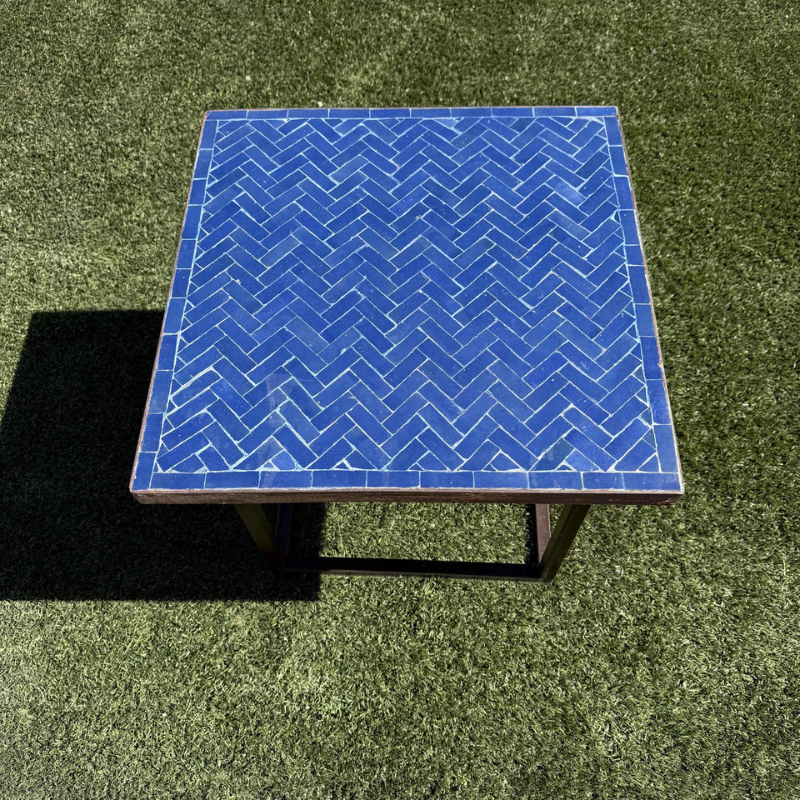 Table Basse - Zellige - Bâtons Rompus - Bleu Majorelle - 50x50cm - Hauteur 43cm -
