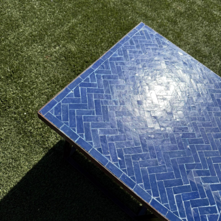 Table Basse - Zellige - Bâtons Rompus - Bleu Majorelle - 50x50cm - Hauteur 43cm -