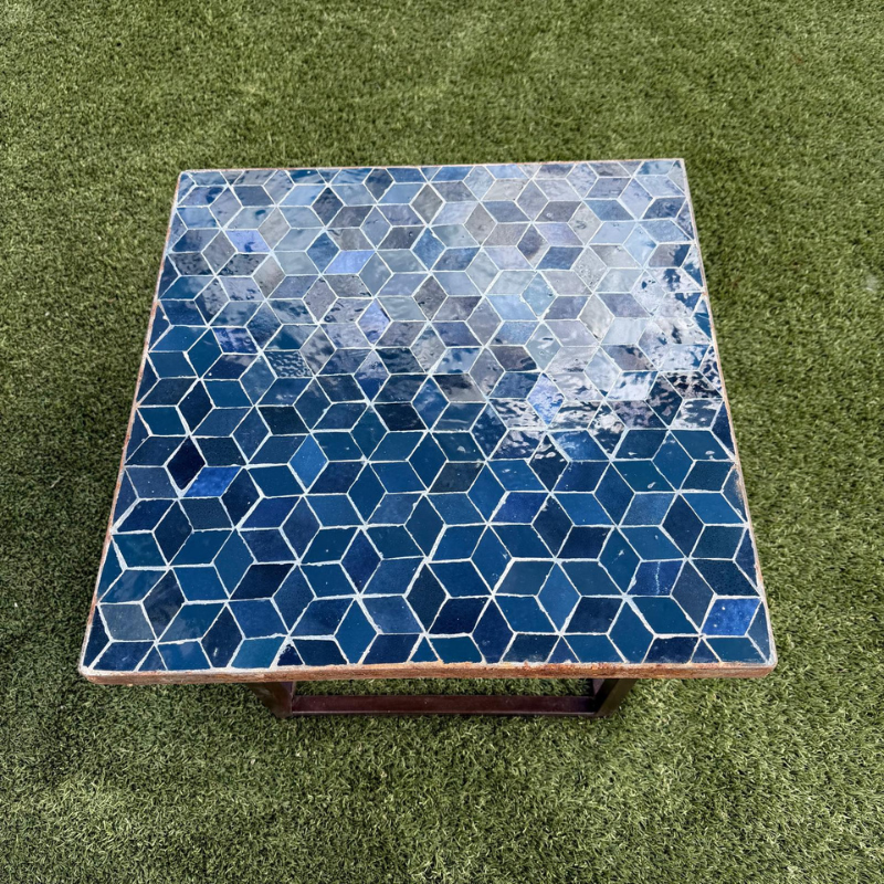 Table Basse - Zellige - Cube - Bleu Glaz - 50x50cm - Hauteur 43cm -