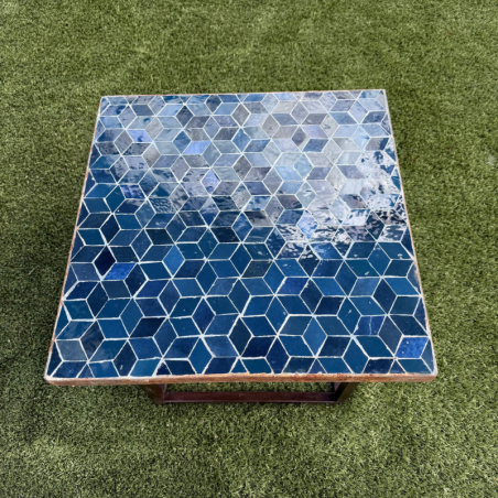Table Basse - Zellige - Cube - Bleu Glaz - 50x50cm - Hauteur 43cm -