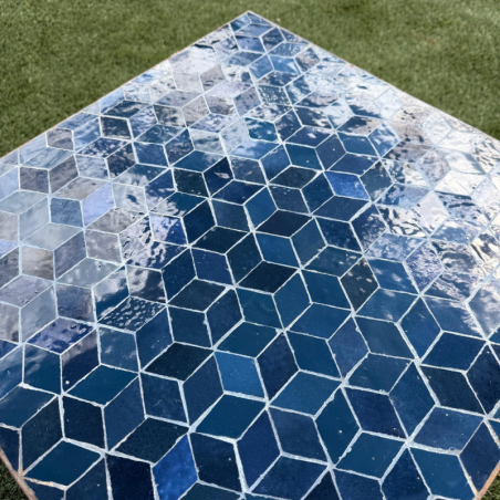 Table Basse - Zellige - Cube - Bleu Glaz - 50x50cm - Hauteur 43cm -