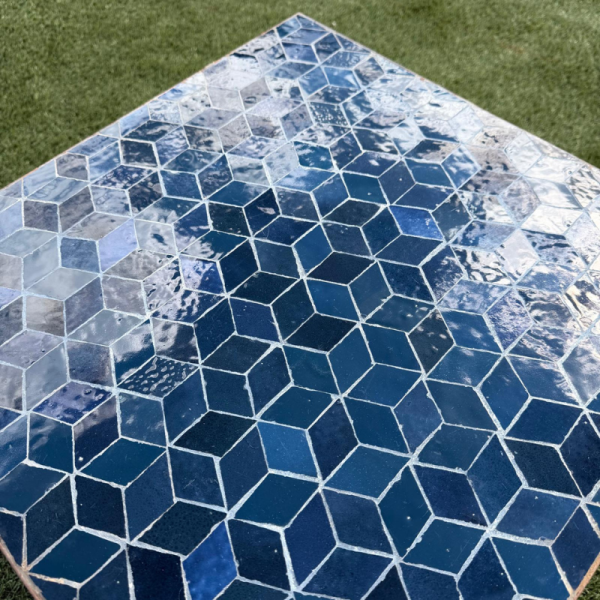 Table Basse - Zellige - Cube - Bleu Glaz - 50x50cm - Hauteur 43cm -