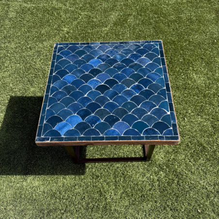 Table Basse - Zellige - Ecaille - Bleu Glaz - 50x50cm - Hauteur 43cm -