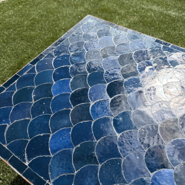 Table Basse - Zellige - Ecaille - Bleu Glaz - 50x50cm - Hauteur 43cm -