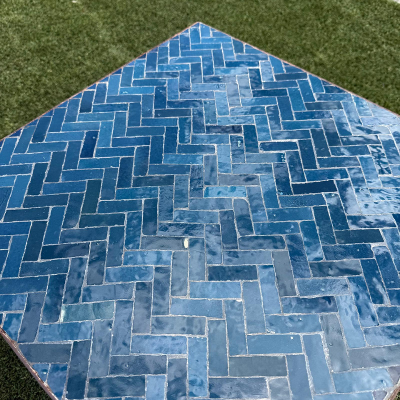 Table Basse - Zellige - Bâtons Rompus - Bleu Glaz - 50x50cm - Hauteur 43cm -