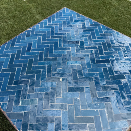 Table Basse - Zellige - Bâtons Rompus - Bleu Glaz - 50x50cm - Hauteur 43cm -