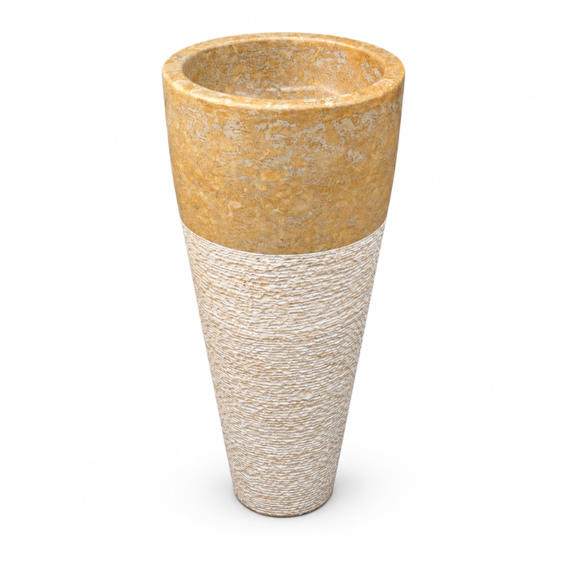 Vasque Marbre Jaune - ø 40cm - Hauteur 90cm - Eclatée & Lisse -