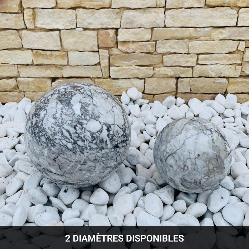 Boule Massive - Marbre Blanc Veiné - ≈d20cm -
