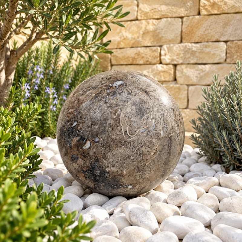 Boule Massive - Marbre Gris Veiné - ≈d30cm -