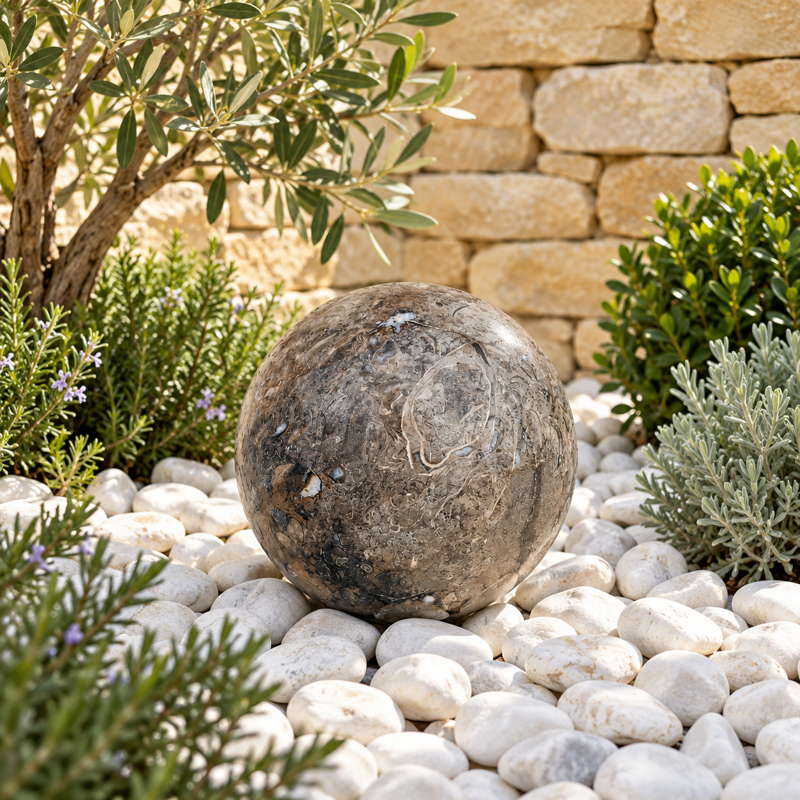 Boule Massive - Marbre Gris Veiné - ≈d20cm -