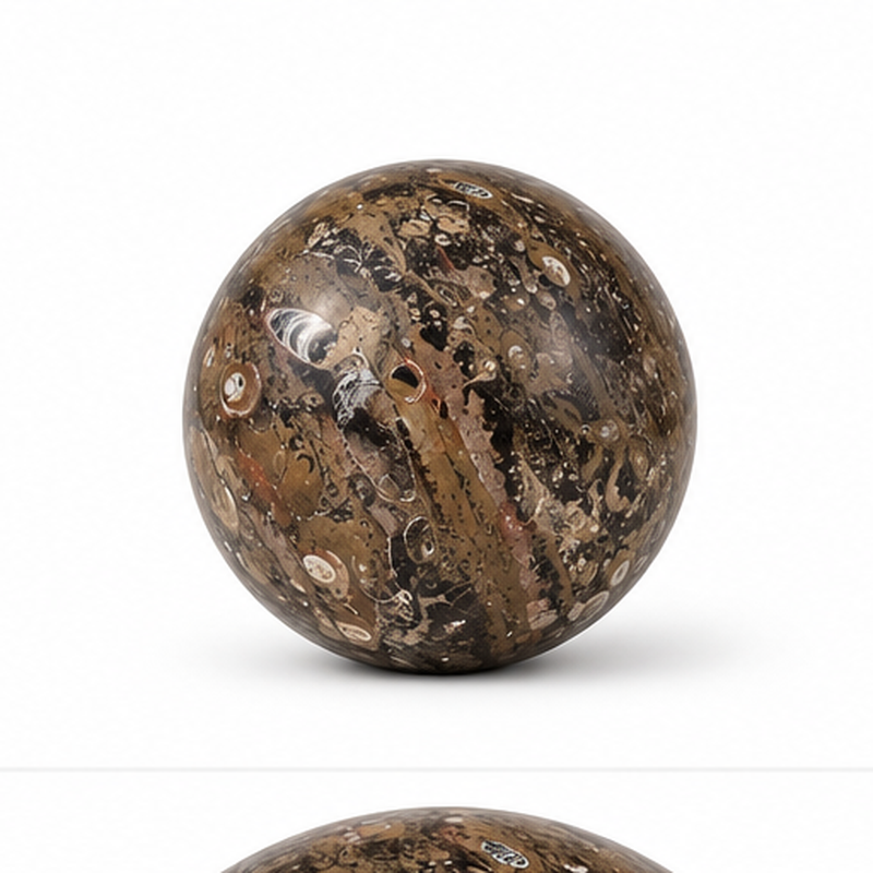 Boule Massive - Marbre Fossile Kaki - ≈d20cm -